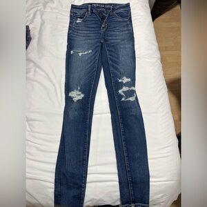 American Eagle Outfitters Dark Blue Distressed Skinny Jeans